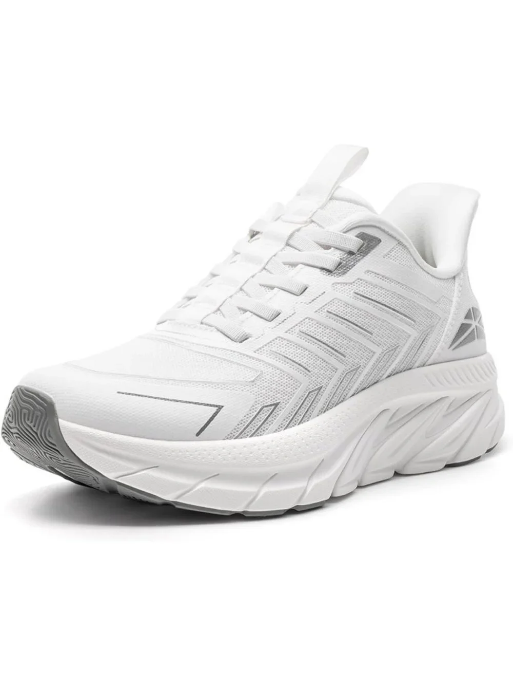 Women's White Walking Shoes Non Slip Pull On Round Toe Athletic Tennis Sneakers